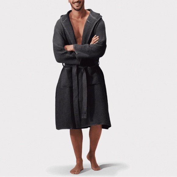 Nordstrom Men’s Waffle Knit Hooded Size Medium Cotton Black NWT - Picture 6 of 7